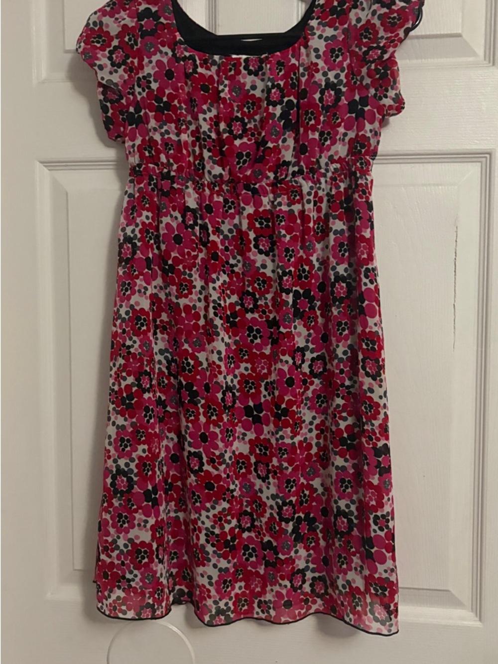 Girls Floral Pink and Black Short-Sleeve Dress